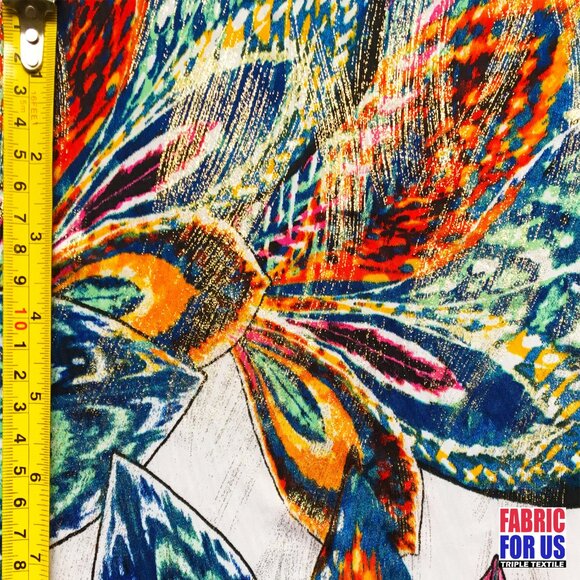 Peacock Feathers Red & Green With Micro Brush Tones Stretch Poly-Spandex Print F - Picture 3 of 4